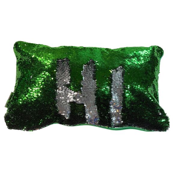 Mermaid Pillow Dinosaur Sequin Throw Pillow White Green Reversible 19x11 - Picture 3 of 5